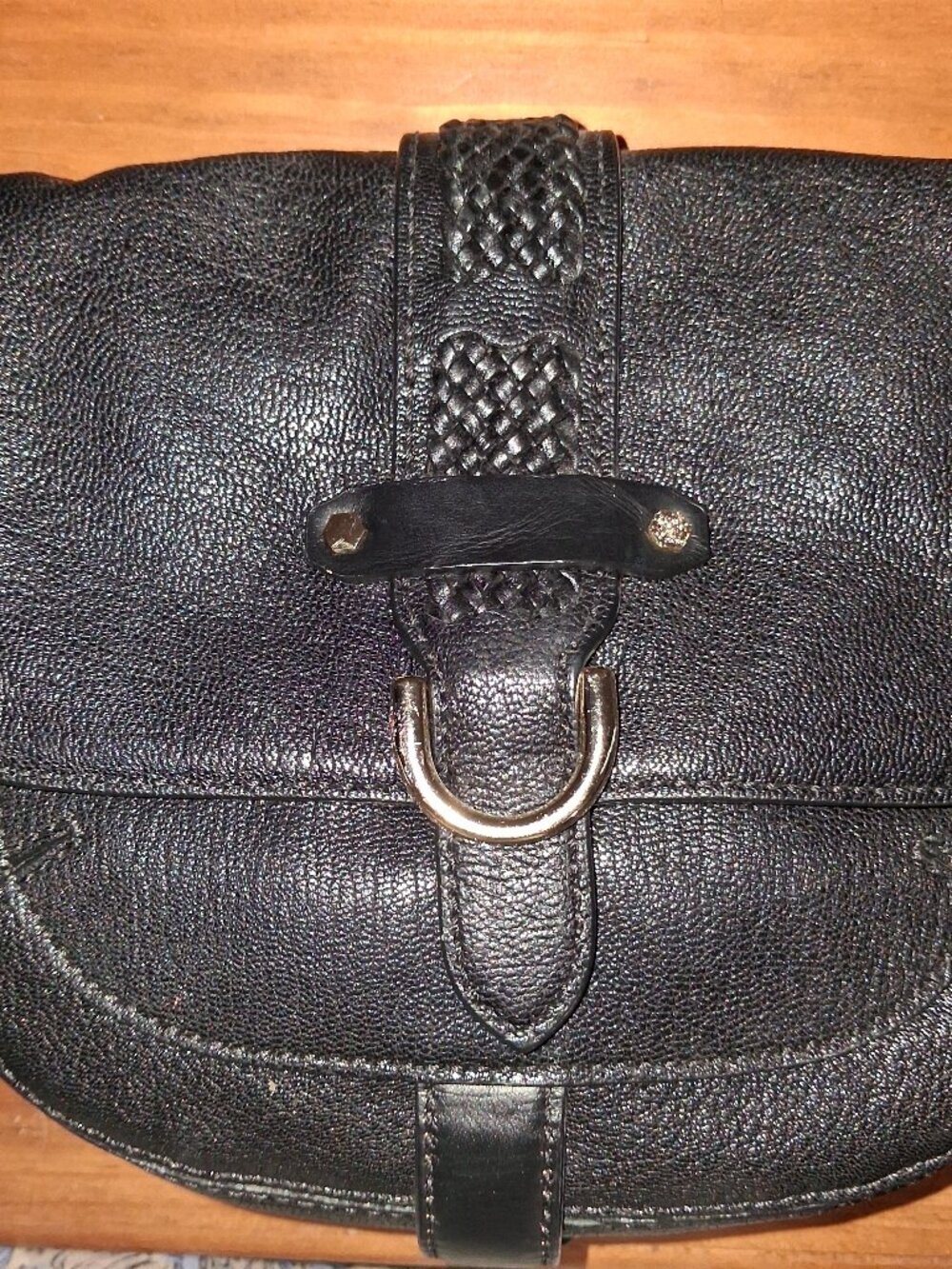 Cole Haan Black Pebbled Leather Braided Woven Crossbody Bag